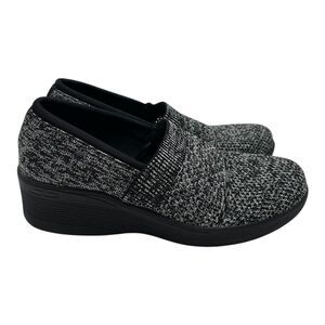 Skechers Pier Lite Wow Factor Shoes Womens 9.5 Black White Slip On Wedges 158410